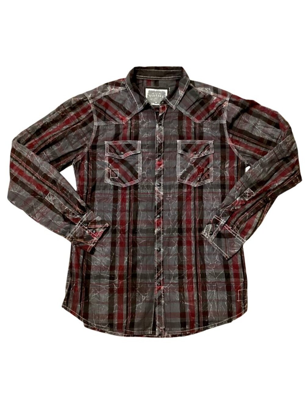BKE Vintage Men's Long Sleeve Black Snaps Gray/Blk/Maroon Shirt Med Pre-Owned Ni